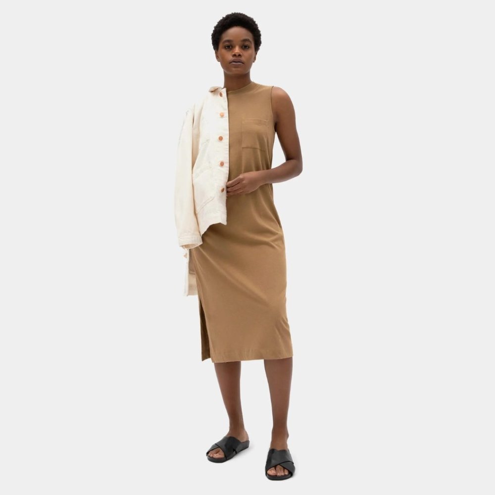 Everlane Long Weekend Crewneck Tank Midi Tan Cotton Dress Size Large